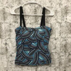 Suit Yourself Foil Swirl Band Womans Tankini Top Swimsuit Tummy Thinner Size 8